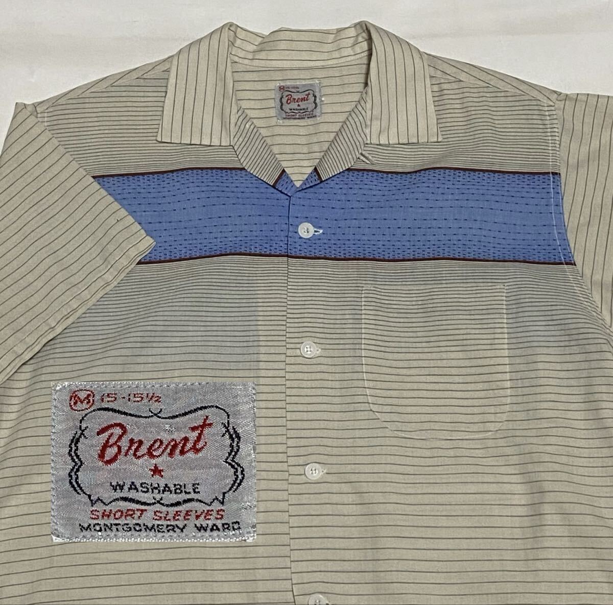 50's Brent グラデーション ボーダー コットンシャツ Mサイズ ビンテージ古着 50年代 ロカビリー 60's 40's スペシャル USA rockabilly拍卖