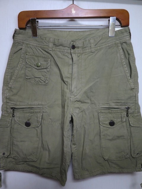 W32 POLO RALPH LAUREN マルチポケット カーゴショーツ カーキ ポロラルフローレン ショートパンツ ミリタリー IDEALジップ RRL拍卖