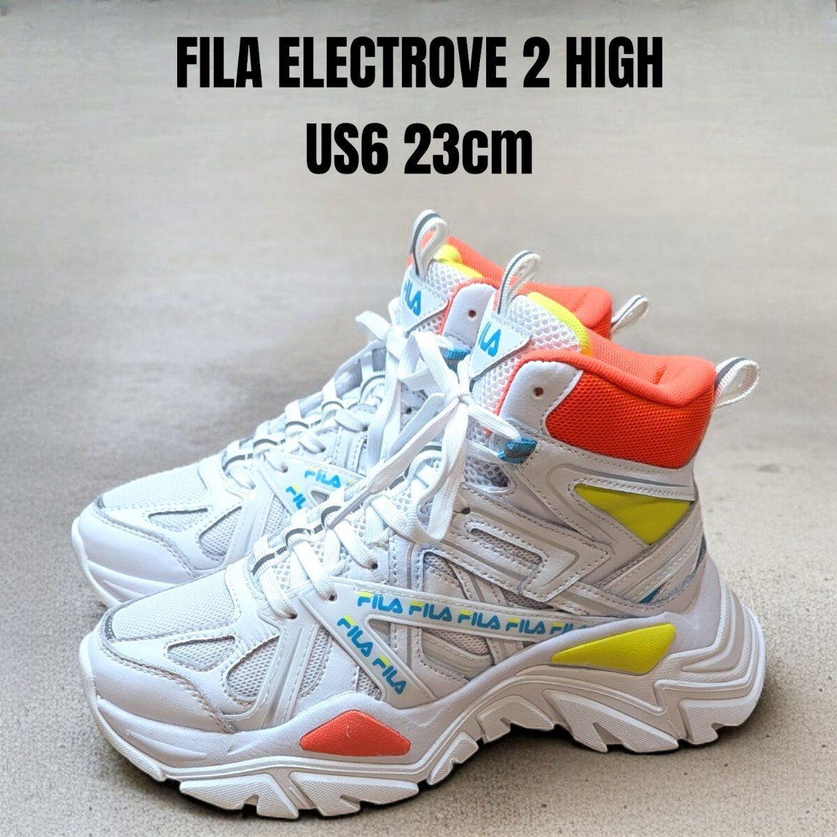FILA ELECTROVE 2 HIGH フィラ エレクトローブ 2 ハイ 厚底スニーカー ハイカット ホワイト 23cm FILAスニーカー拍卖
