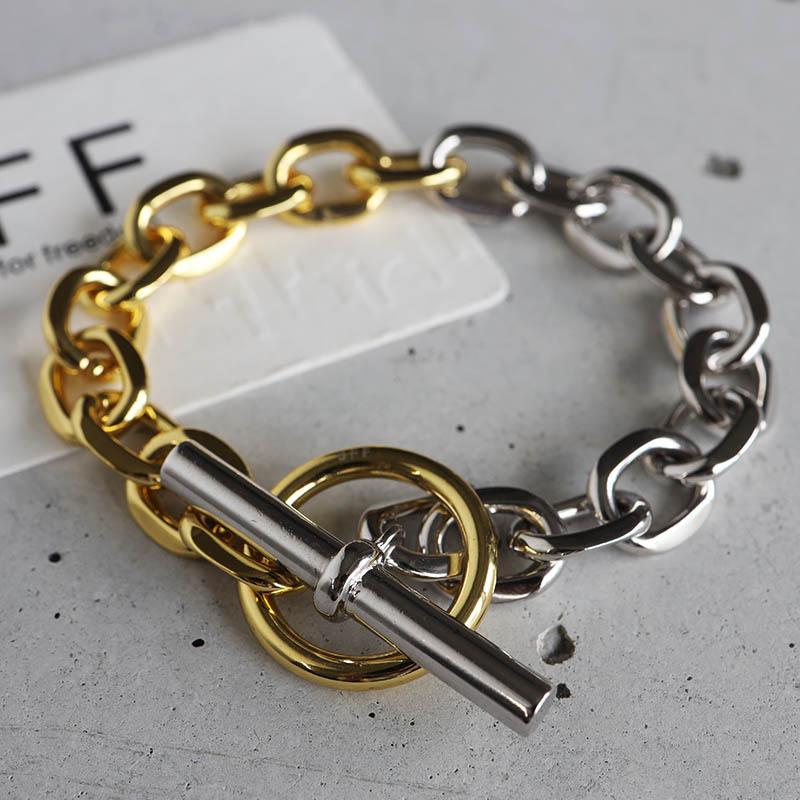 (24cm) BFF ブランド マンテル チェーンブレスレット 太幅 ワイド ミックスカラー K18 GP 太め 専用BOX付属拍卖