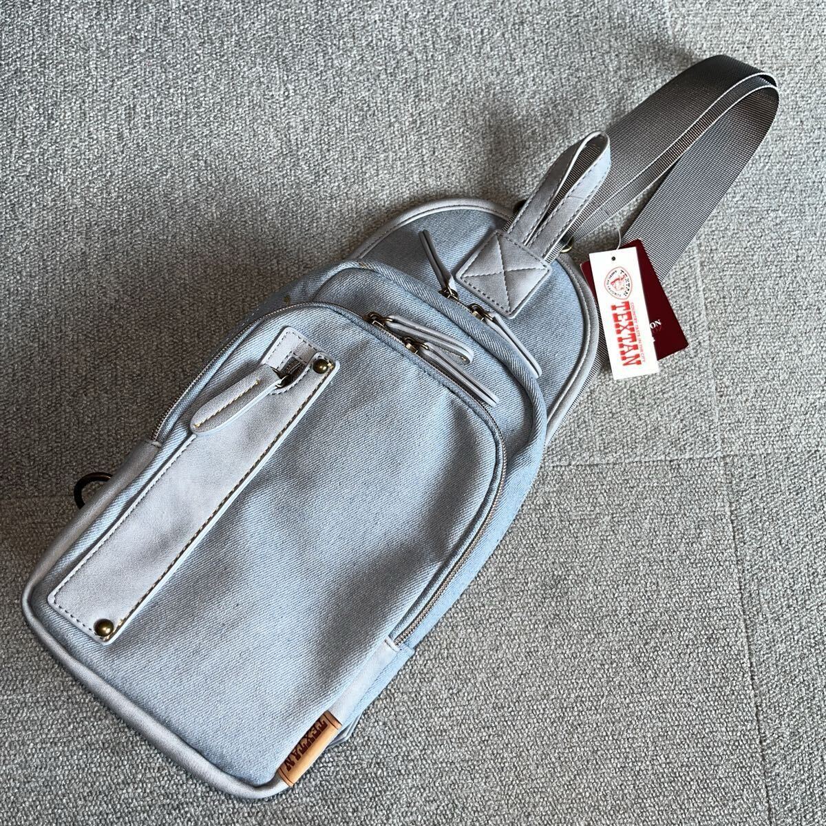 TEXTAN デニム ライトブルー 新品未使用 激安 早い者勝ち 斜め掛け ショルダーバッグ ボディバッグ拍卖