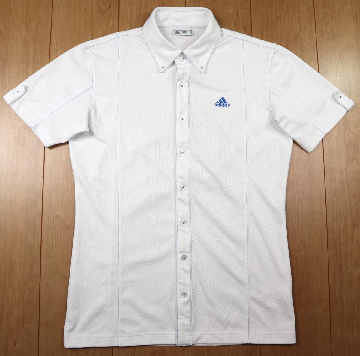 美品★adidas golf アディダス・ゴルフ ボタンダウン半袖ドライシャツ/ホワイト/Mサイズ拍卖