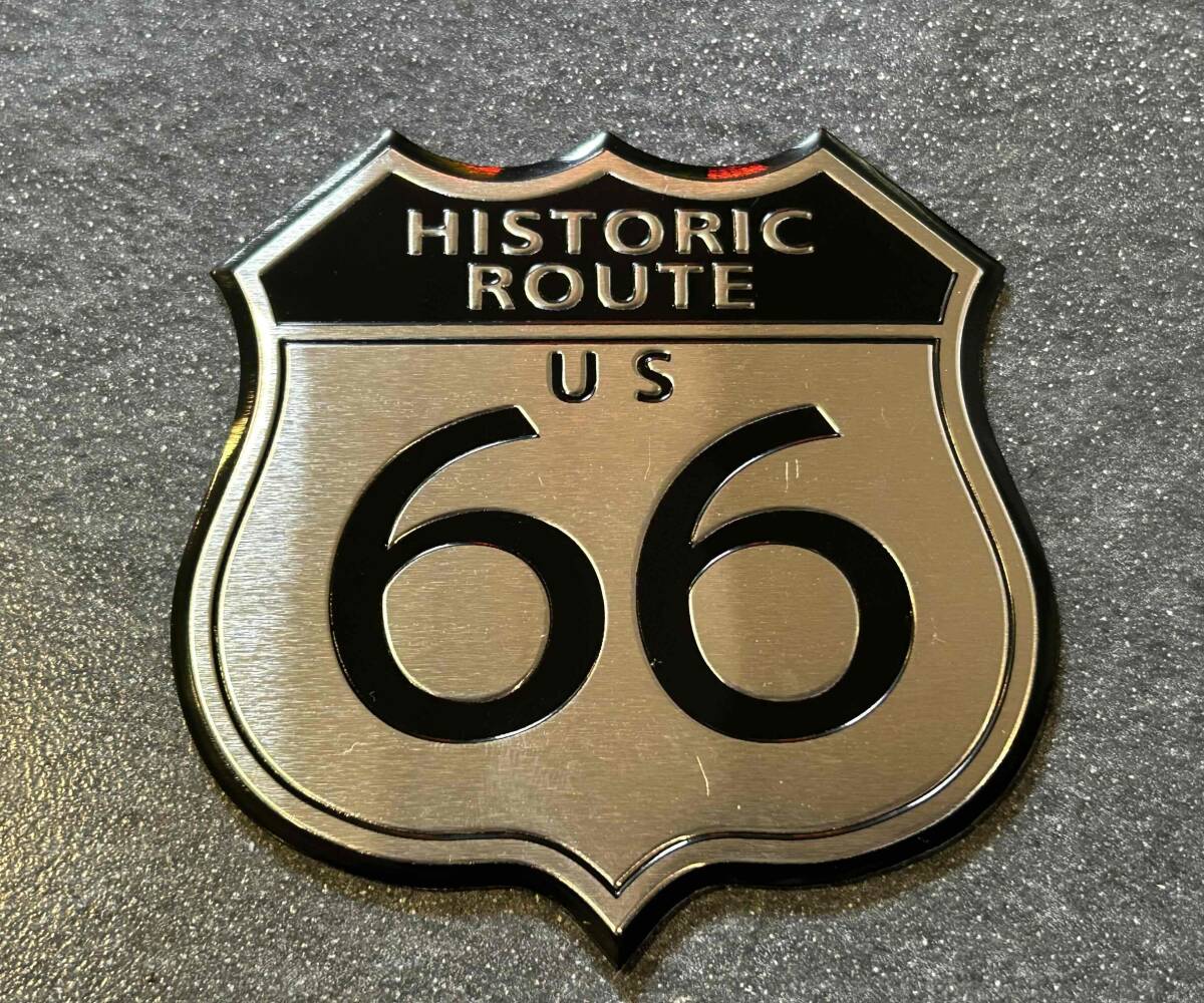 ★送料無料★USA アルミ ステッカー ROUTE 66 マザーロード ルート66 ハーレー アメリカ大陸 アメリカン雑貨 アメ車 メタル エンブレム拍卖