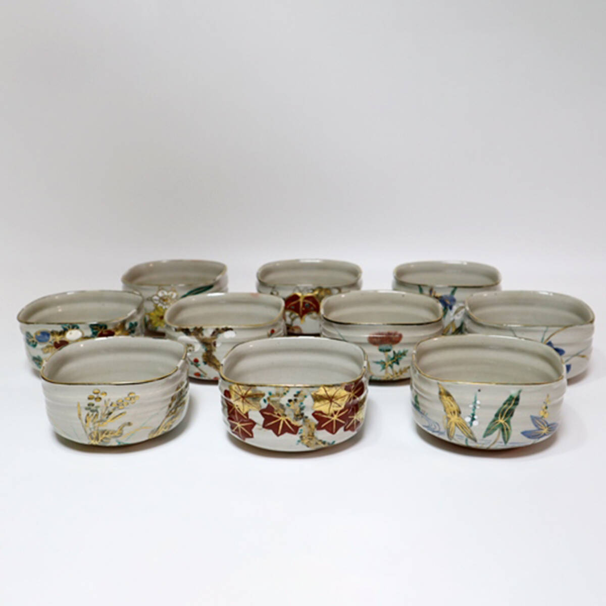 真葛香斉造 四方草花絵変り向付 10客 共箱 うつわ/食器拍卖