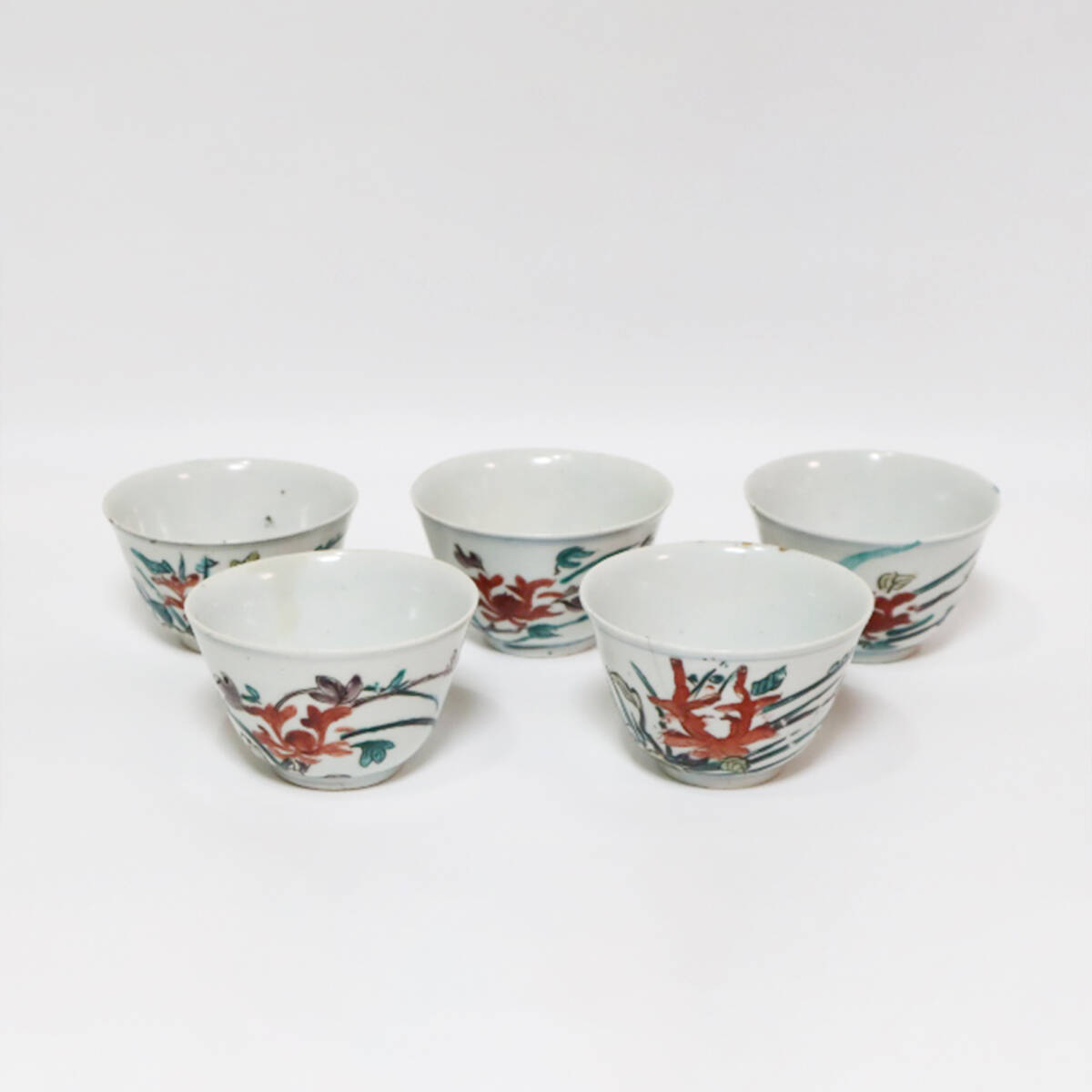 江戸前期 古九谷 赤絵汲出碗 5客 うつわ/食器 TUT014拍卖