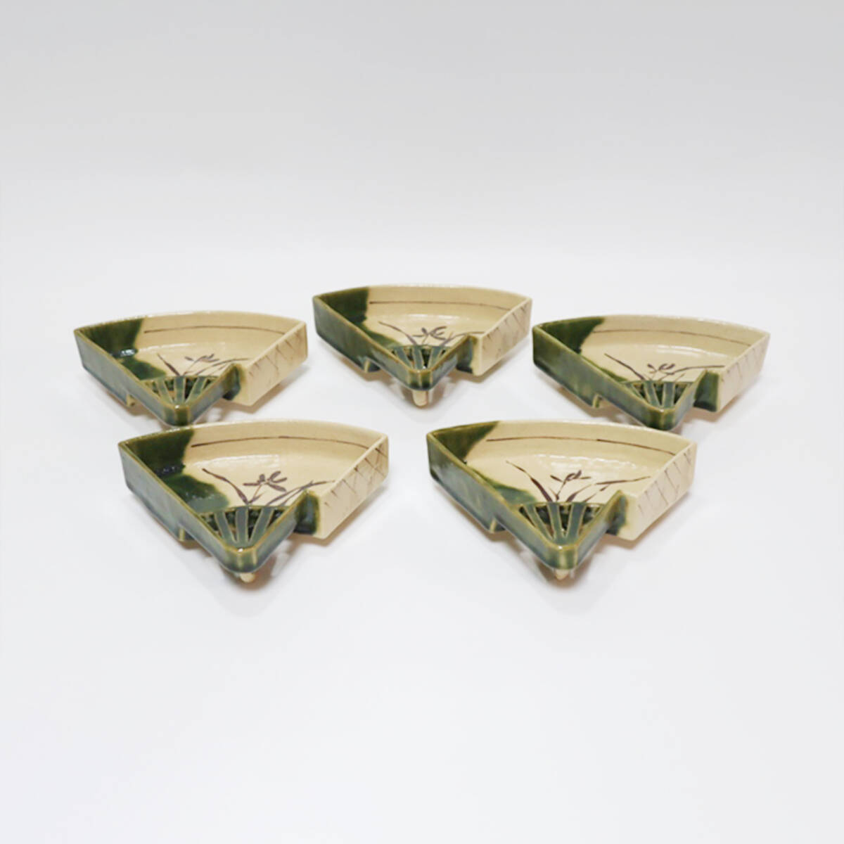 永楽善五郎造 織部写開扇向付 5客 共箱 うつわ/食器 TUT034拍卖