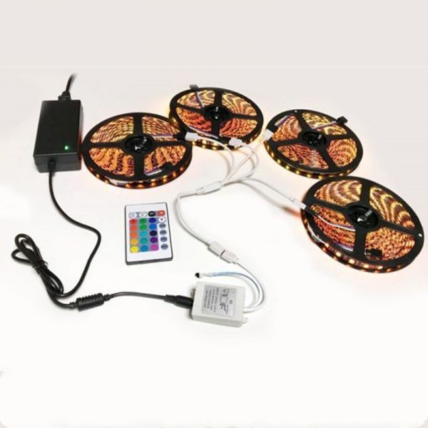 12V用 イルミネーション フルカラ LEDテープライト RGB 5m×4巻 合計1200連 防水 黒ベース リモコン 間接照明 4分岐ケーブル 付き DD08x4拍卖