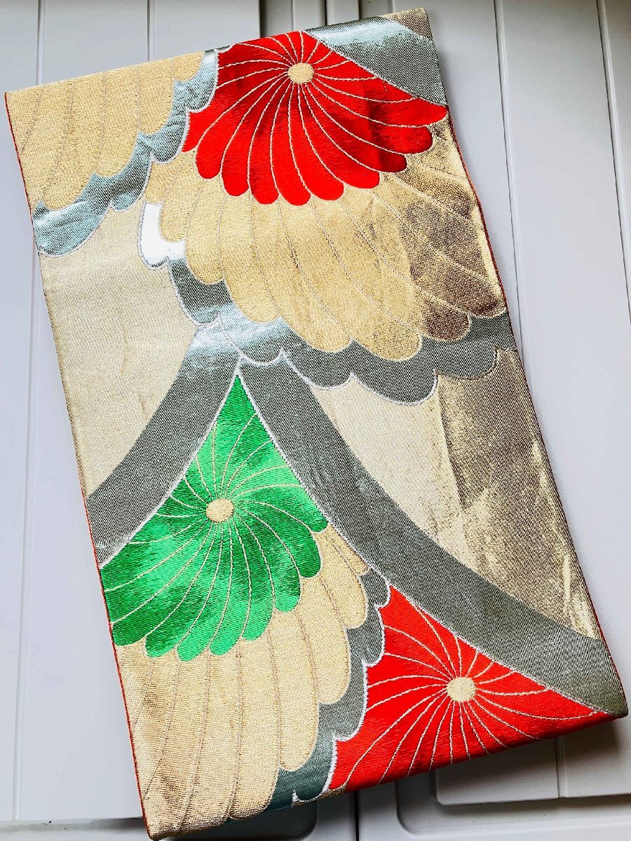 袋帯 正絹 / 金色系 ゴールド系 / 豪華な柄 菊 幅約31cm 着物帯 TCS着物 W55拍卖