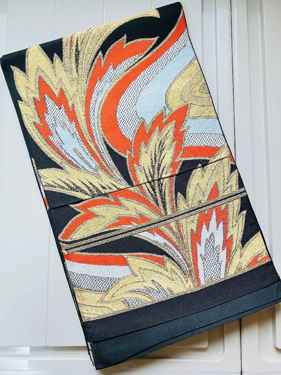 袋帯 正絹 / 黒色系 ブラック系 / 豪華な柄 流水 幅約31cm 着物帯 TCS着物 W56拍卖