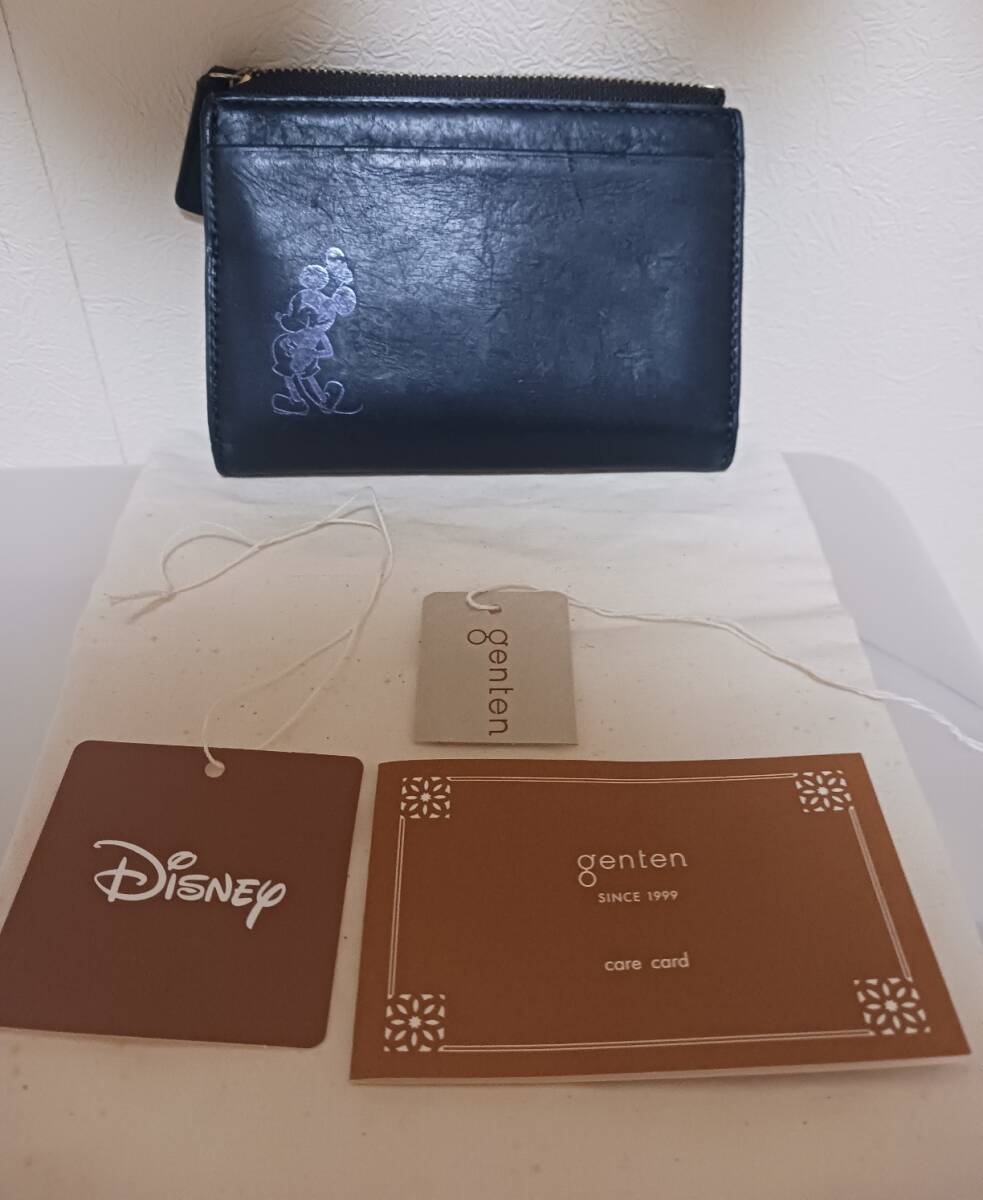 genten×Disney ディズニー Mickey ミッキー 二つ折り財布 フラグメントケース カードケース 小銭入れ 黒 ブラック ゲンテン拍卖