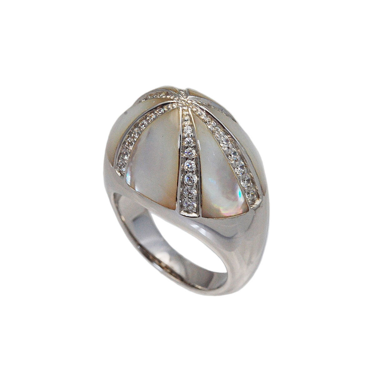 18号 マザー・オブ・パールシェルジルコニア925シルバーリング925刻印あり GFA-1009W拍卖
