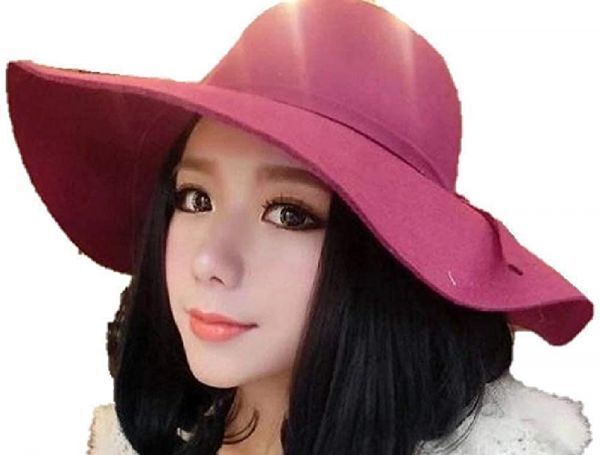 つば広帽子 レディース帽子 つば広 ハット レディース ワインレッド 帽子 無地 アウトドア帽子 婦人帽子 女性帽子 メール便 送料無料拍卖