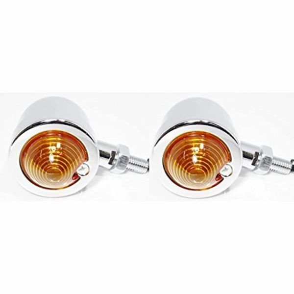 訳あり ブレット ウインカー バイク クロームメッキ 汎用 12V ビレット バレット 砲弾型 クローム オレンジ 2個セット 動作未確認拍卖