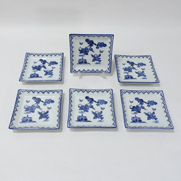 ★ 肥前鍋島焼 鍋島寿山造 和食器 肥前鍋島焼 唐子 角銘々皿揃(6枚組) (0220507119)拍卖