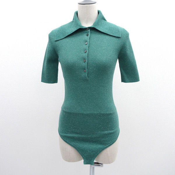 ★ シールームリン リネンコンビBig collar HALF BODYスーツ グリーン M 001111444 (0220529449)拍卖