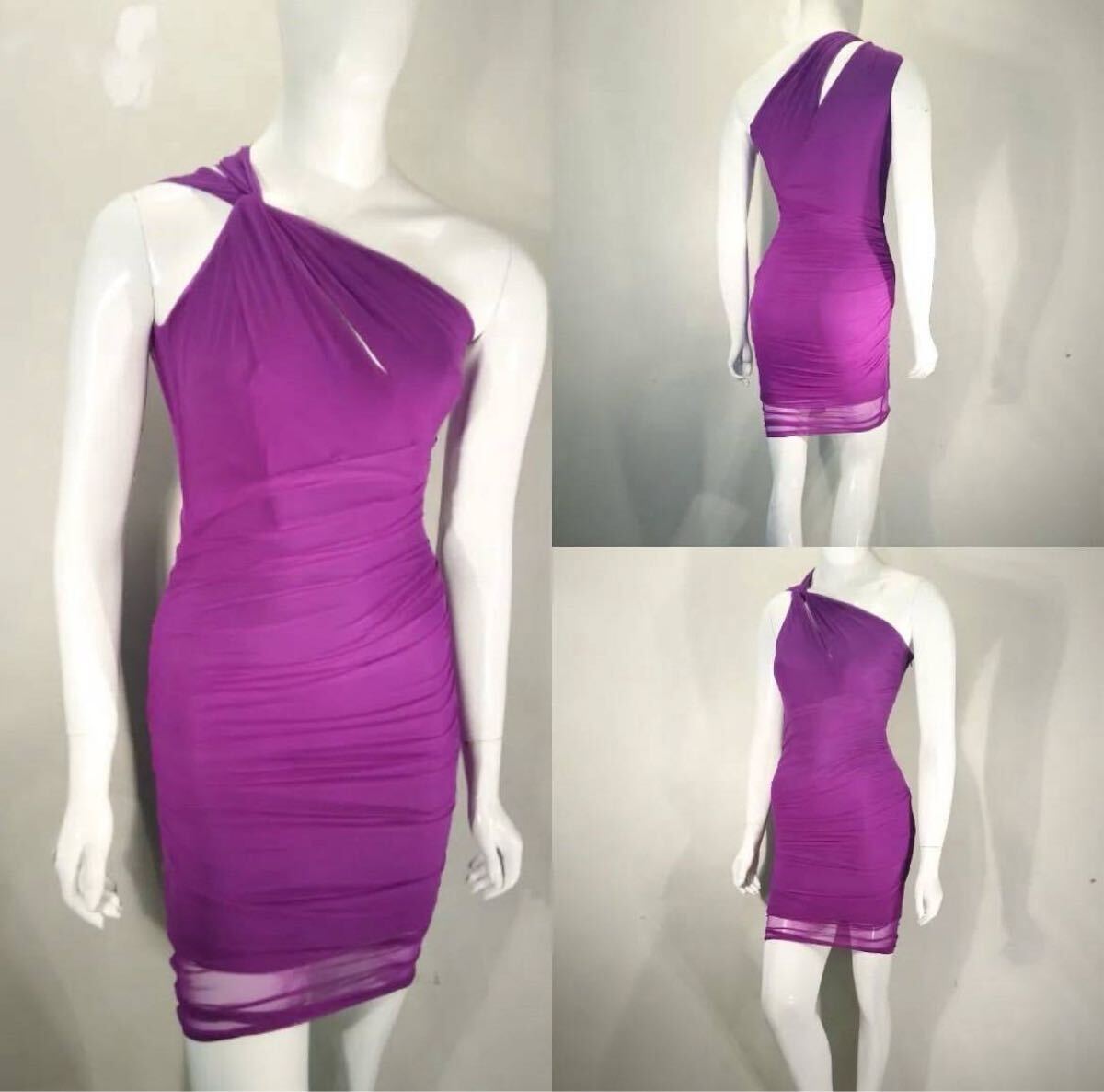 【美品】 VERSACE ヴェルサーチ ワンピース ノースリーブ ドレス パープル 紫 パーティー レディース スタッズ リボン A-1拍卖