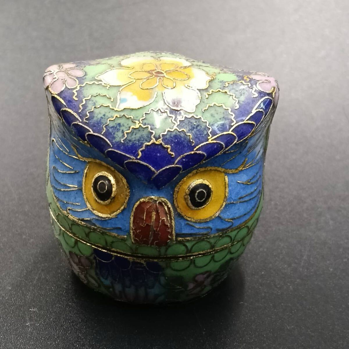 【レア】フクロウ 小物入れ 花柄 置物 陶器製 開運 商売繁盛 縁起物 福ろう オブジェ インテリア ジュエリーボックス レトロ ヴィンテージ拍卖