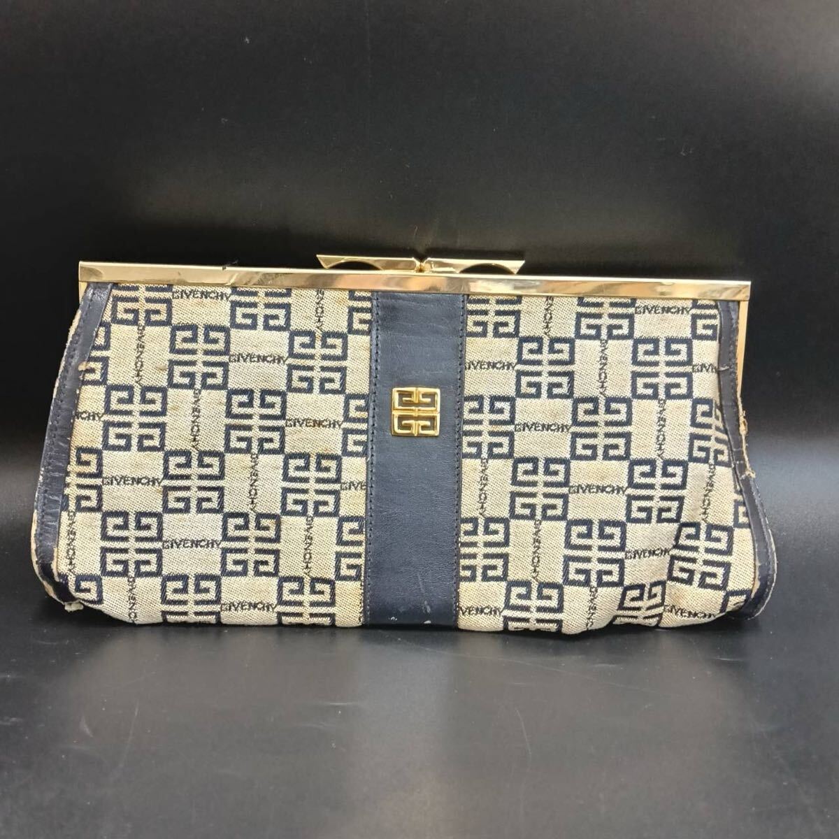 【レア】 Givenchy ジバンシー 化粧ポーチ キャンバス×レザー ベージュ系 小物入れ ヴィンテージ マルチケース クラッチバッグ W-2 拍卖