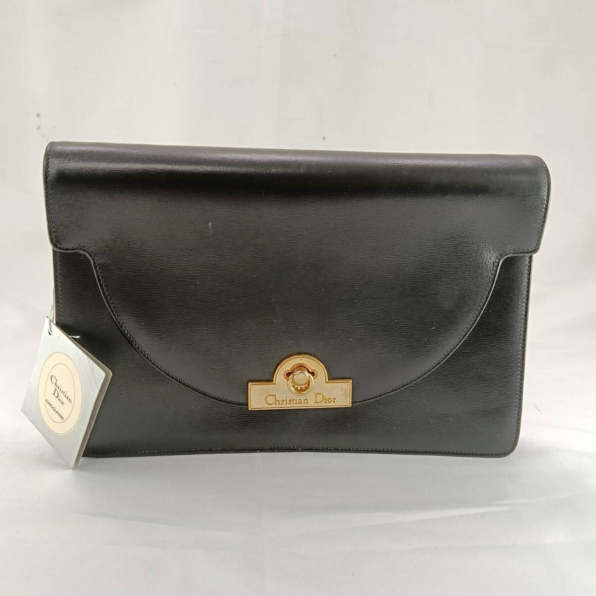 【良品】 ChristianDior ディオール レザー クラッチバッグ ゴールド金具 ブラック タグ セカンドバッグ ヴィンテージ ブリーフ 書類鞄 B-2拍卖