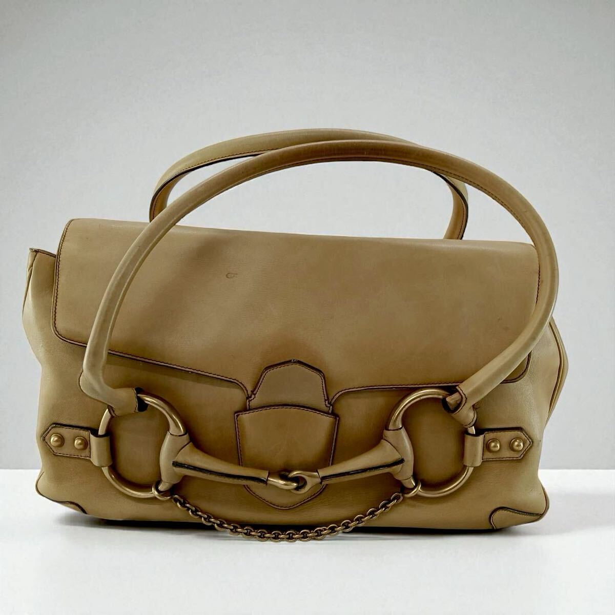 【レア】GUCCI グッチ 120983 1781 ホースビット レザー トート ハンド レザー ショルダー 肩掛け レディース ベージュ ヴィンテージ B-7拍卖