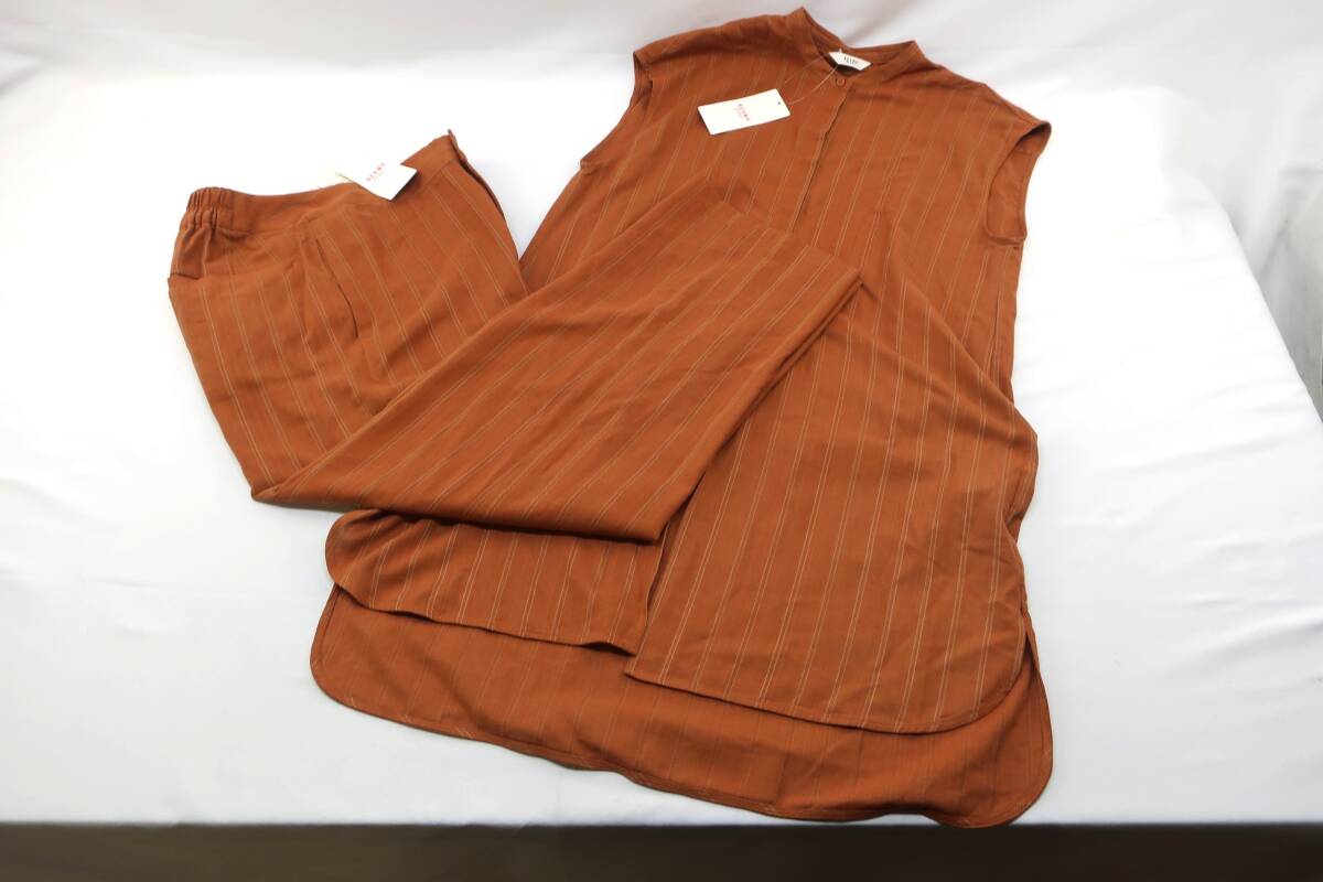【送900円】393 タグ付品 BEAMS HEART ビームスハート セットアップ ノースリーブトップス&パンツ バンドカラー ブラウン FREE拍卖