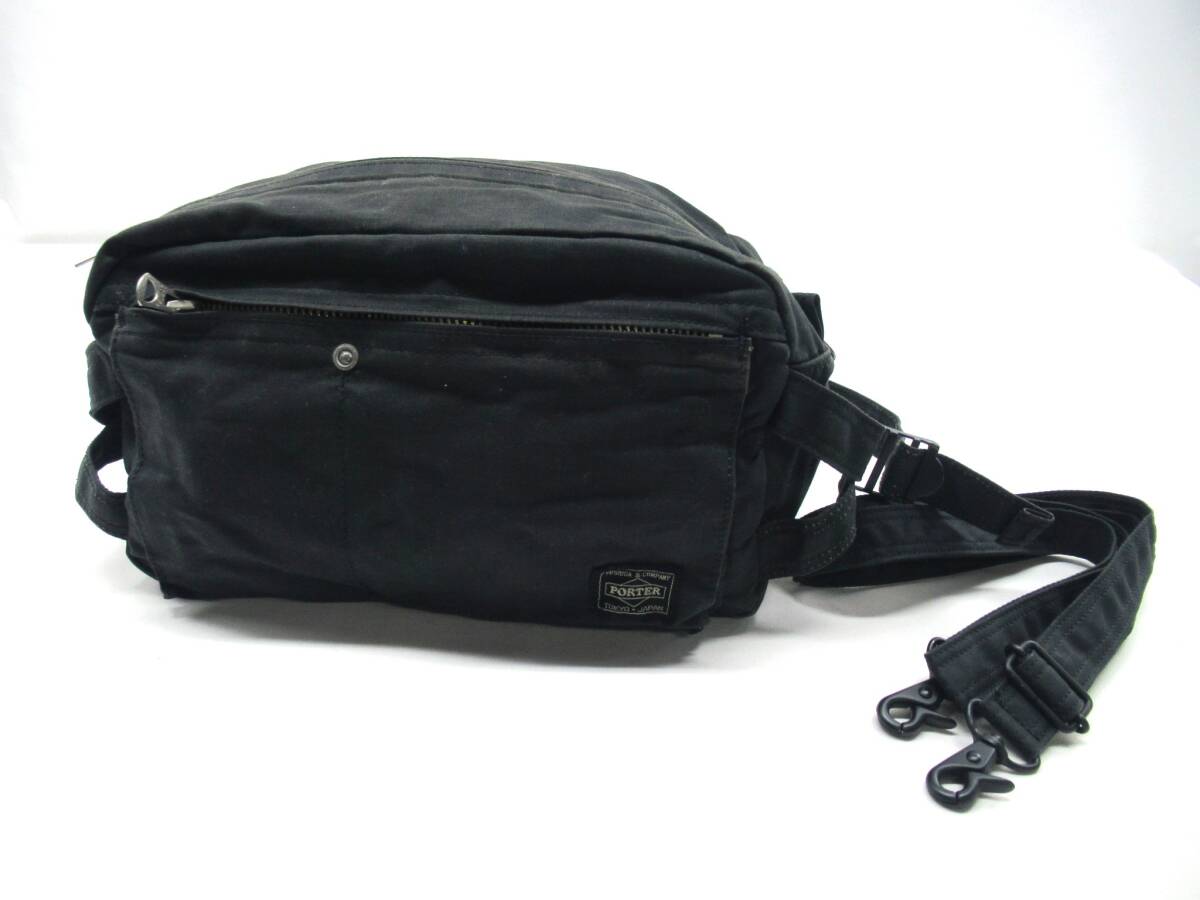 【送900円】689 PORTER ポーター CUBE キューブ 2Wayバッグ ボディ ウエストポーチ ショルダー ブラック シルバー金具拍卖