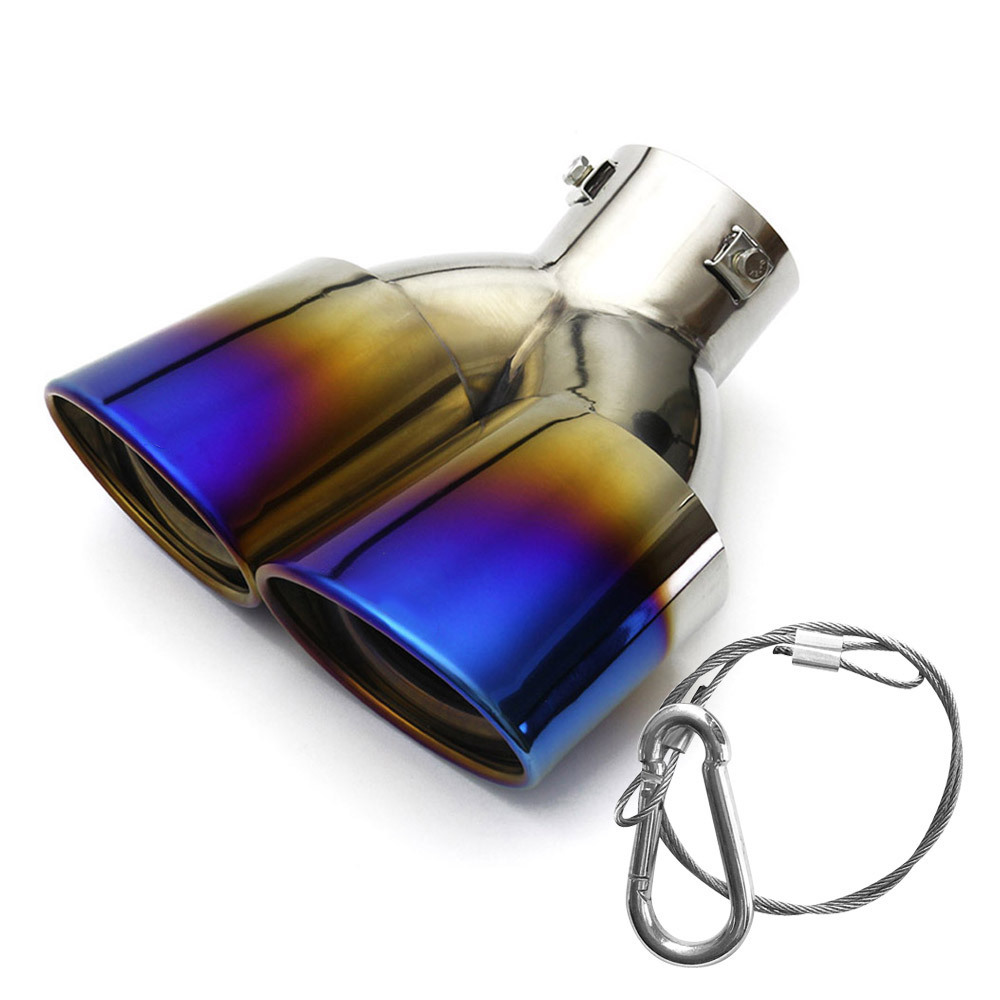 「脱落防止ワイヤー付き」約42mm ̄65mmのマフラー適用 マフラーカッター チタン焼き 下向き 2本出し 外装 カスタムパーツ ステンレス製拍卖