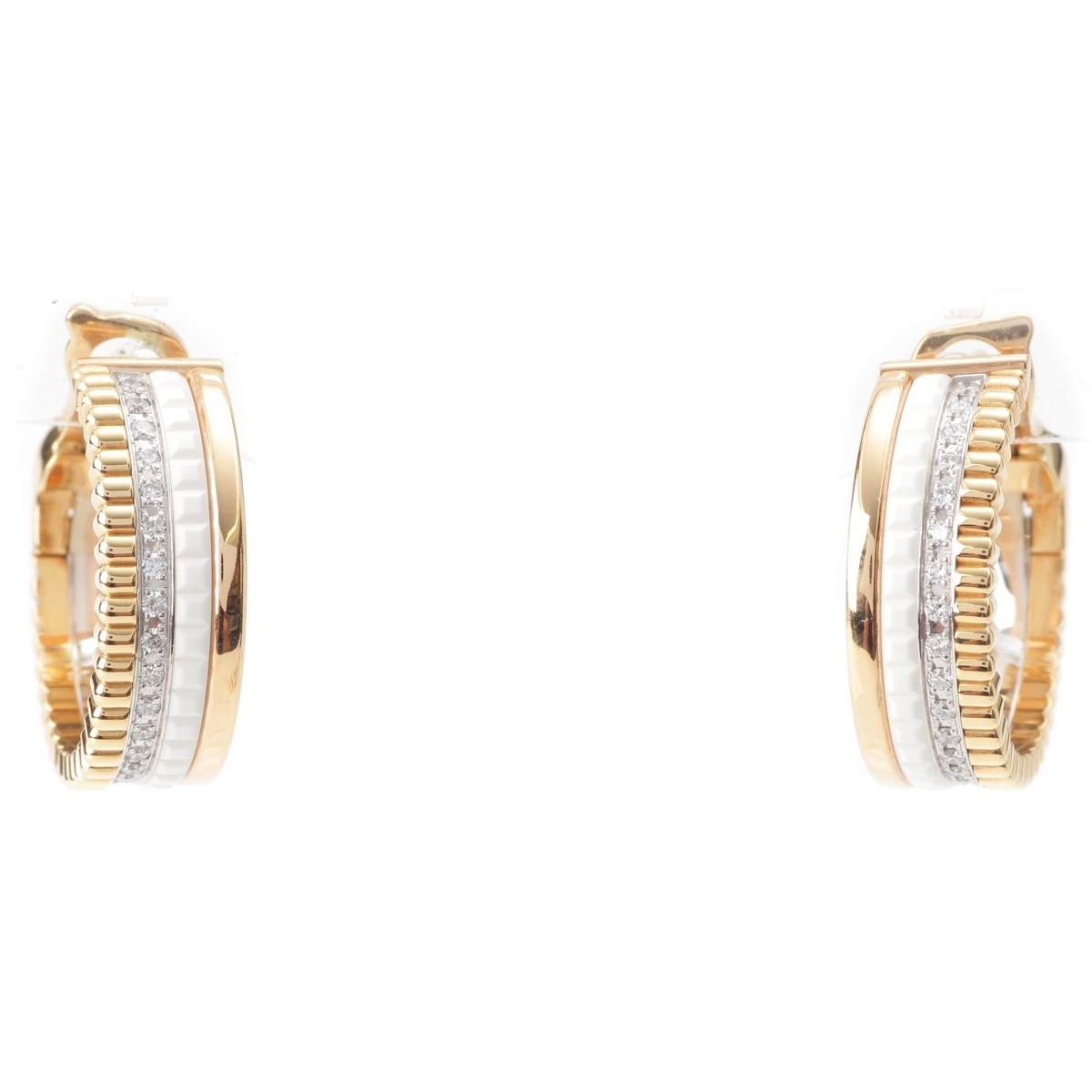 ブシュロン キャトル ホワイト フープ ピアス JCO01469 ゴールド 12.1g【中古】拍卖