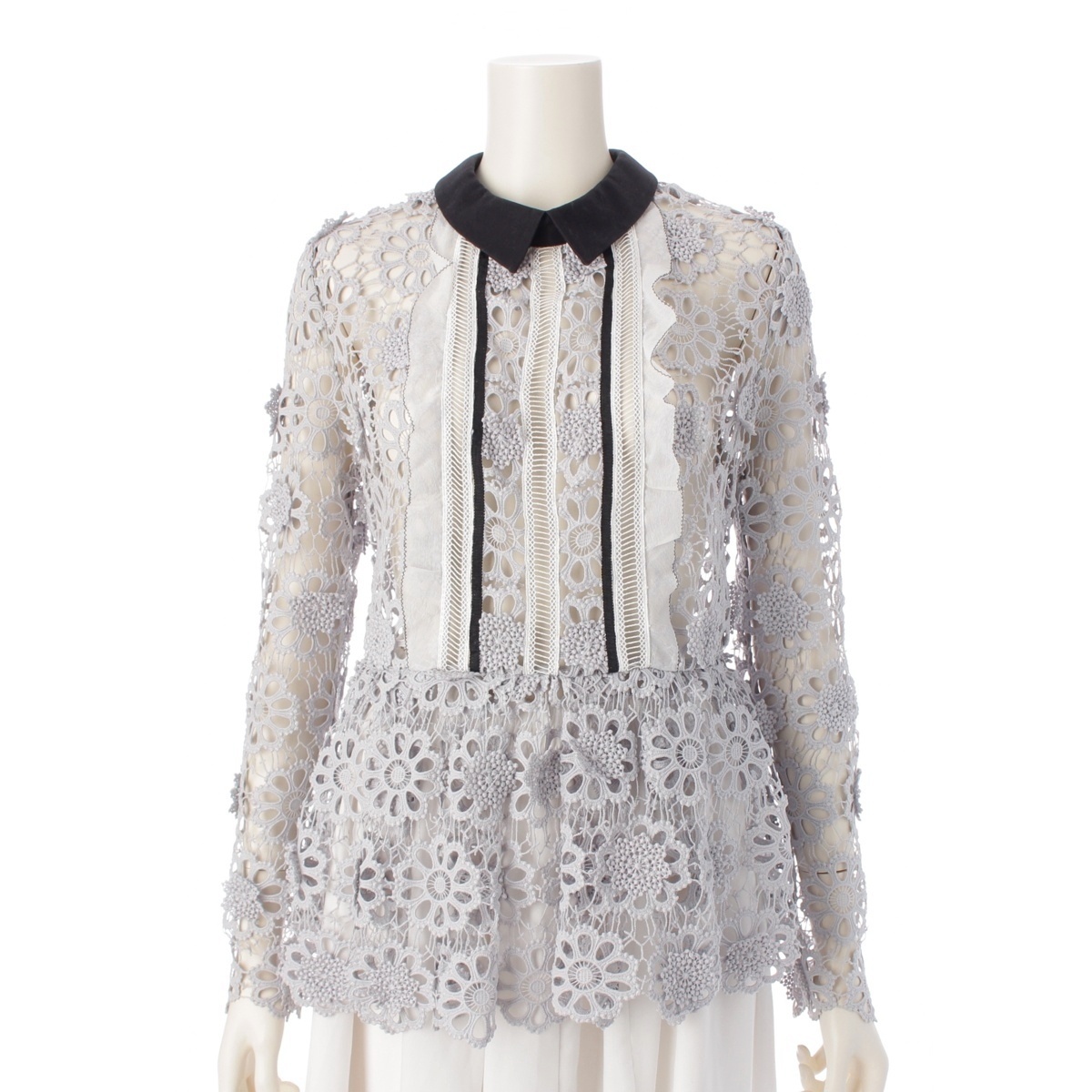 セルフポートレイト レース ロングスリーブ ブラウス SP9-099 グレー UK8【中古】拍卖