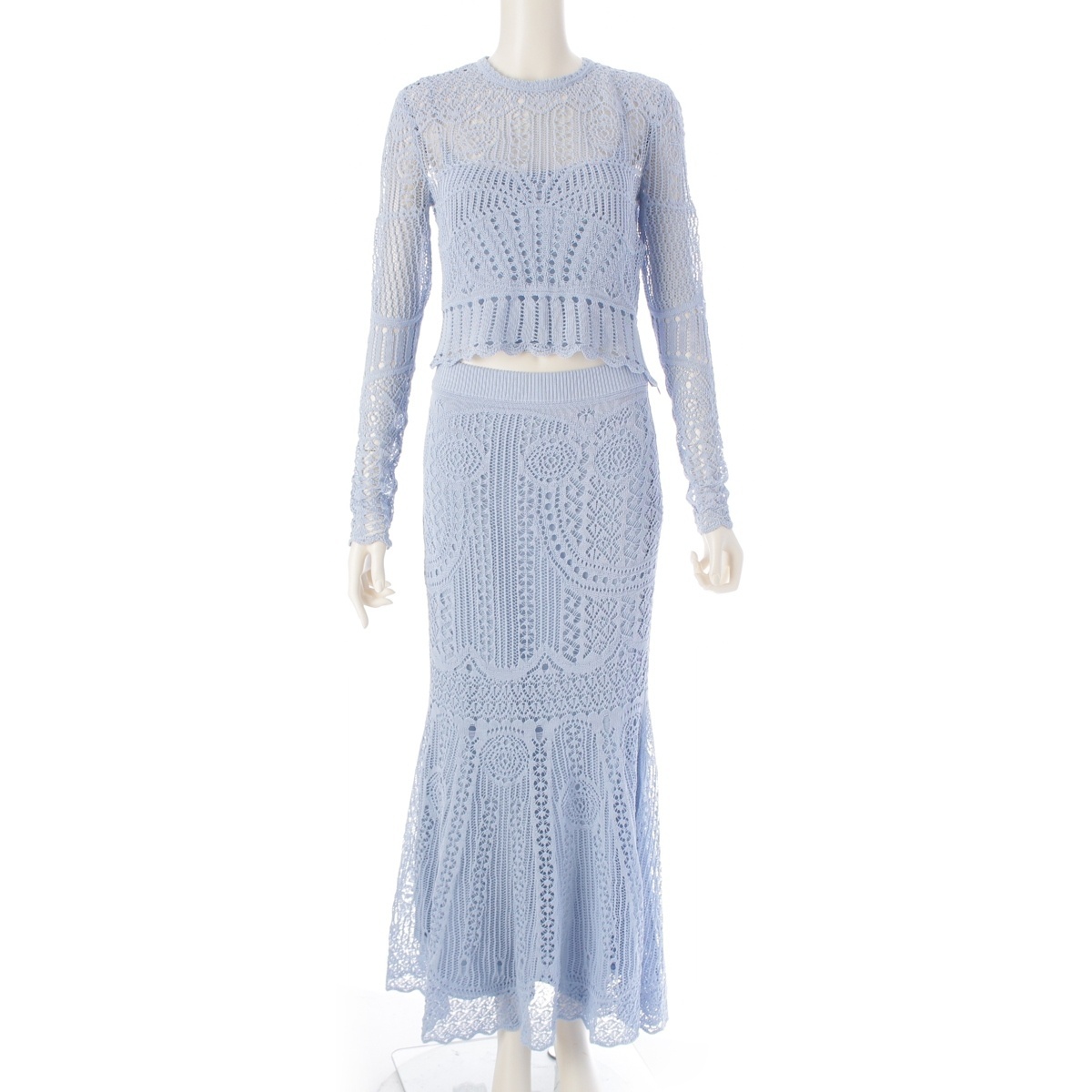 アレキサンダーマックイーン コットン レース トップス ロング スカートセットアップ ブルー S M【中古】拍卖