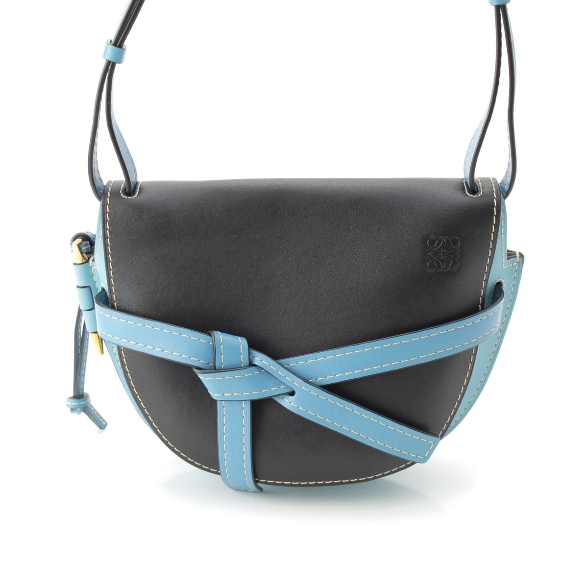 ロエベ レザー ゲート デュアルスモール アナグラム ショルダーバッグ 321.54T20 ブルー×ブラック【中古】拍卖