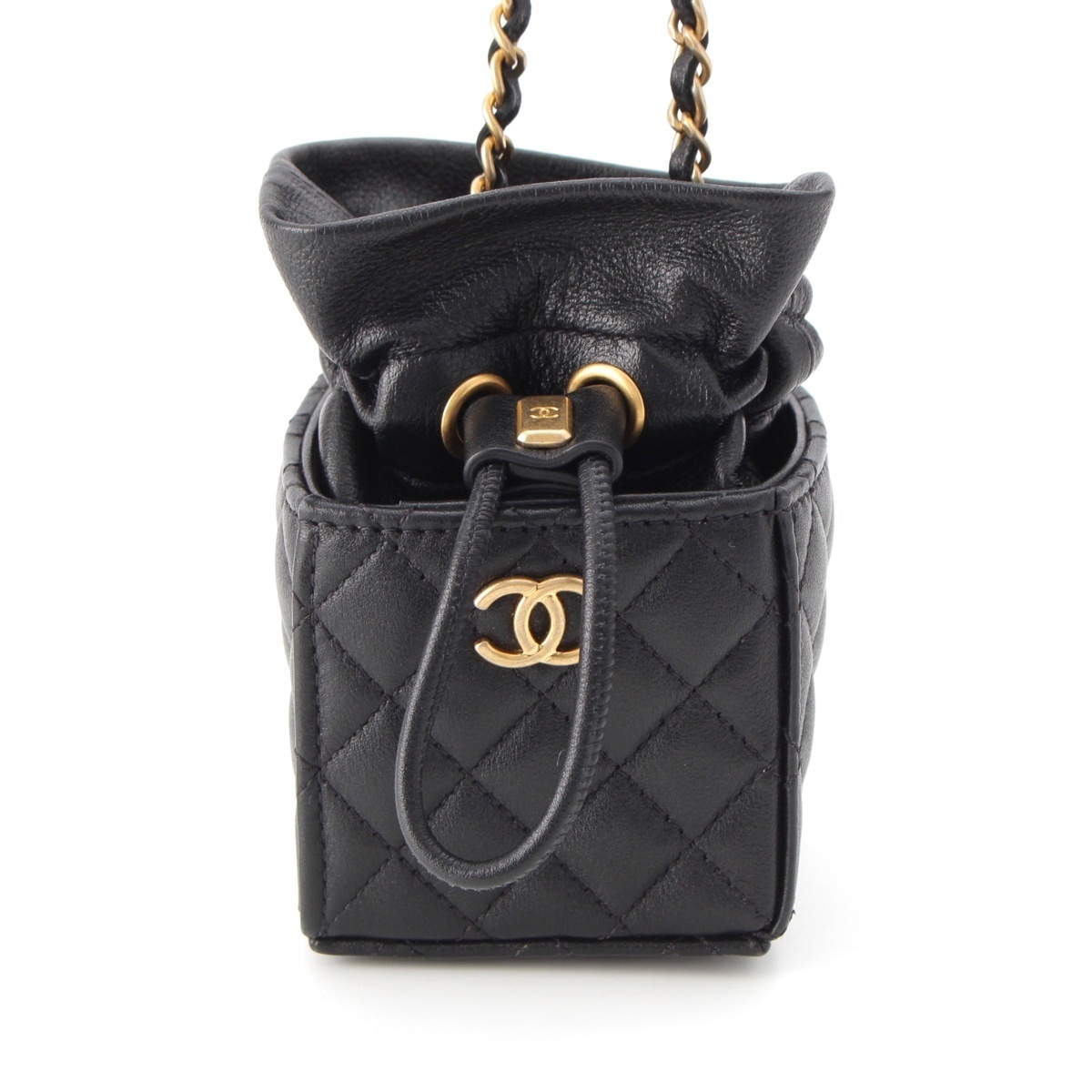 シャネル マトラッセ ラムスキン ミニキューブ 巾着 ショルダーバッグ ブラック【中古】拍卖