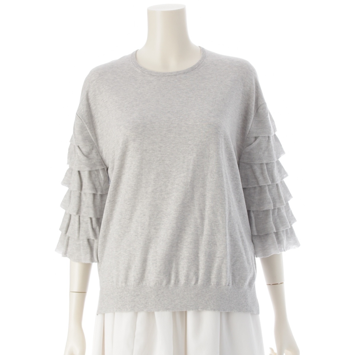 ドゥロワー 25SS コットン×ナイロン 18G フリルショートスリーブ ニット グレー F【中古】拍卖