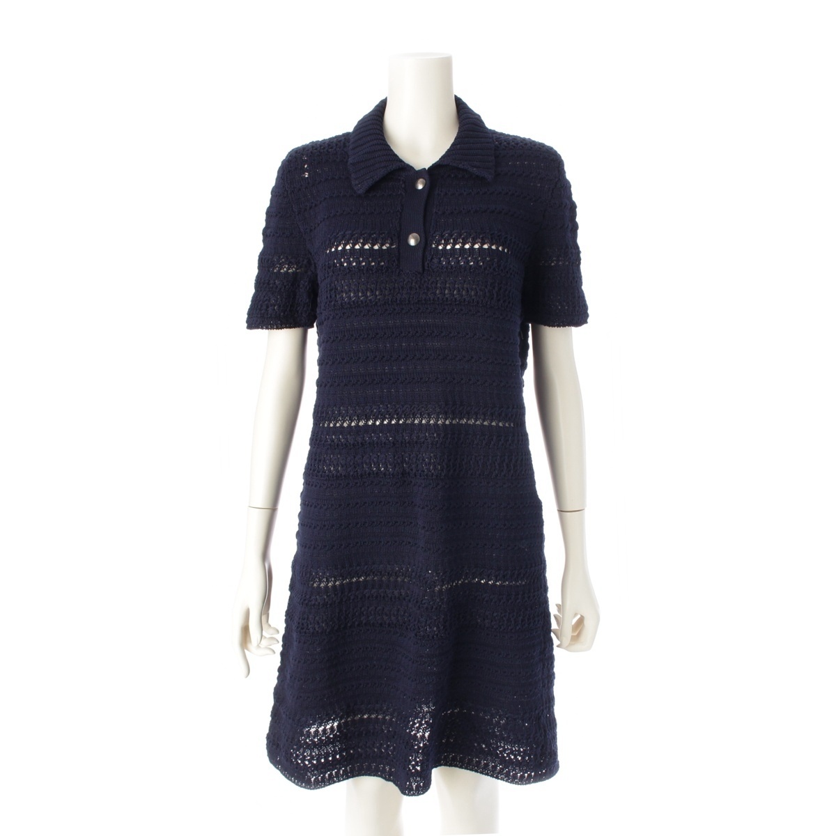 ミュウミュウ 14年 コットン 半袖 ニット ワンピース MMA528 ネイビー 46【中古】拍卖
