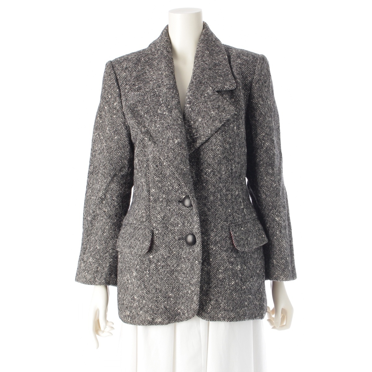 モスキーノ クチュール ツイード テーラードジャケット グレージュ レッド 42【中古】拍卖