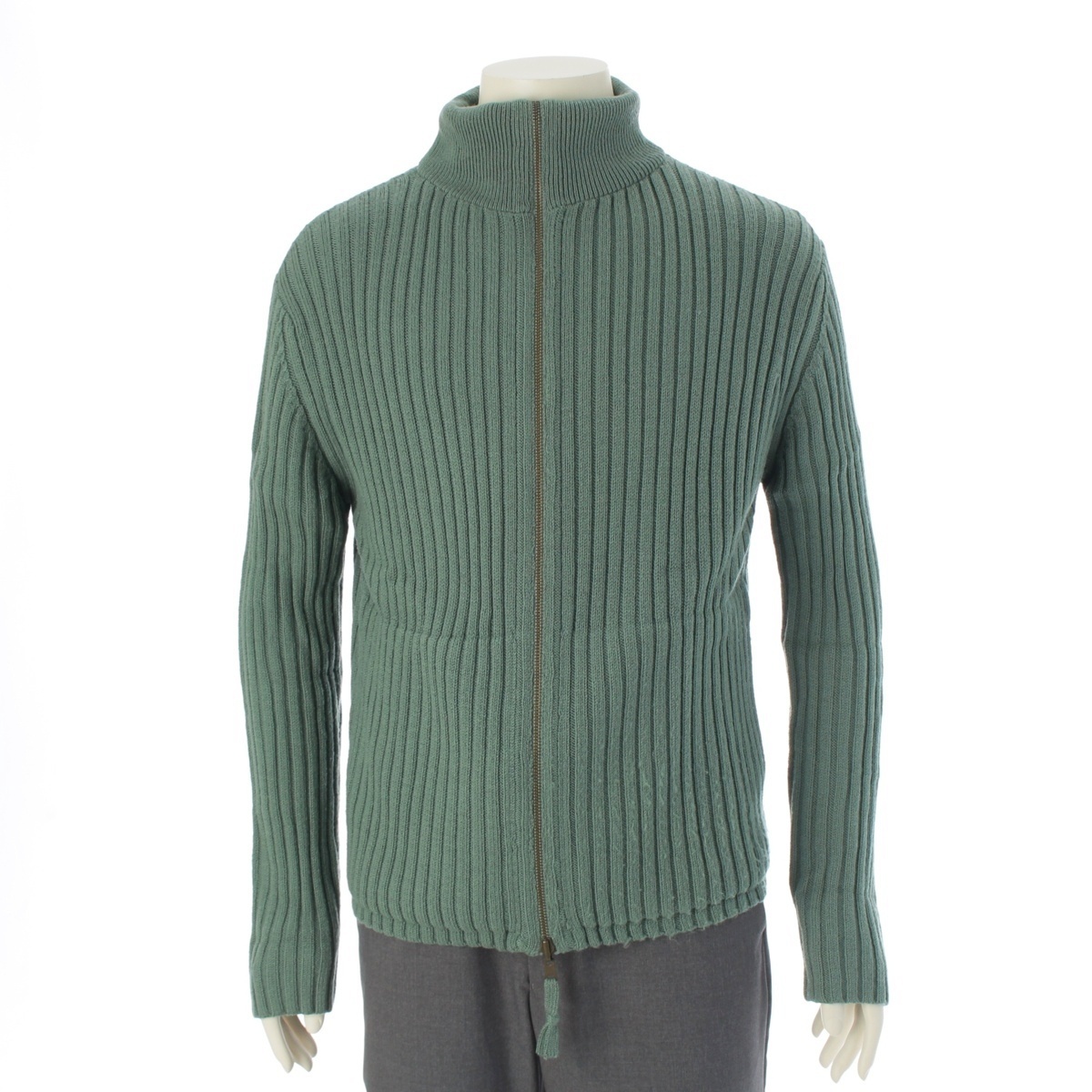 ジャンポールゴルチエ オム ウール ジップアップ ドライバーズ リブニット ドッキング カーディガン グリーン 48【中古】拍卖