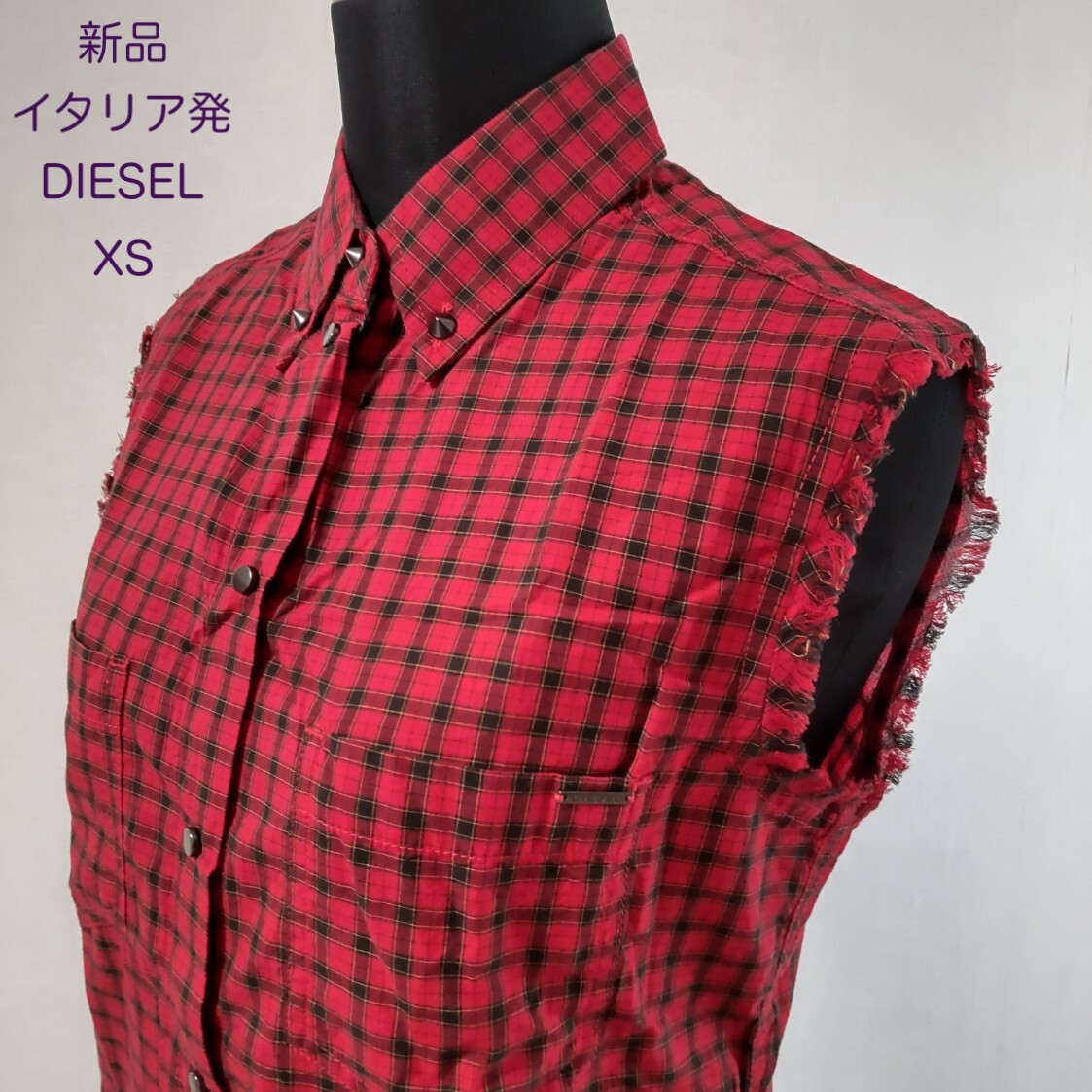 【新品・XSサイズ・イタリア発】DIESEL・ノースリーブチェック柄 シャツ ブラウス拍卖