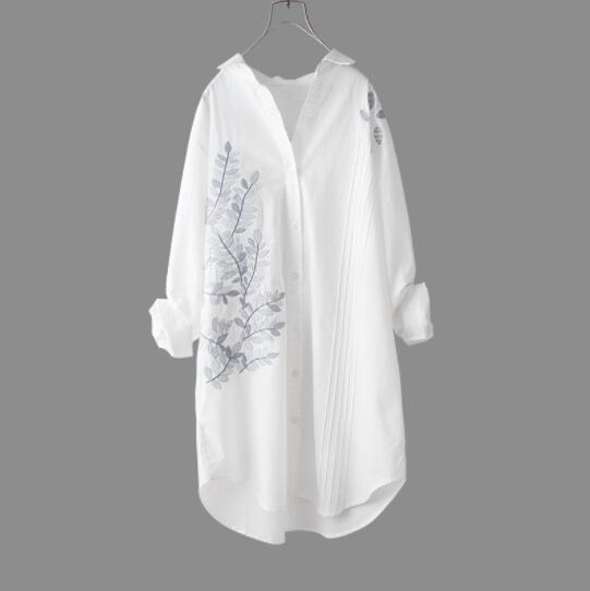 新作 カーディガンフリーサイズ ワイシャツ チュニック トップス ナチュラル 綿100% 通気性肌触り抜群 サラサラ 葉っぱの刺拍卖