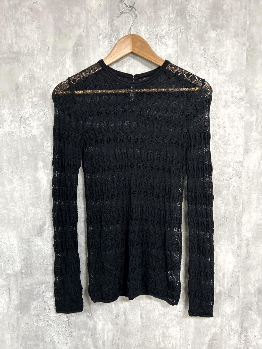 ネコポスOK LOUNIE ルーニィ 長袖 シアー ボーダー カットソー sizeF/黒 ■■ レディース拍卖