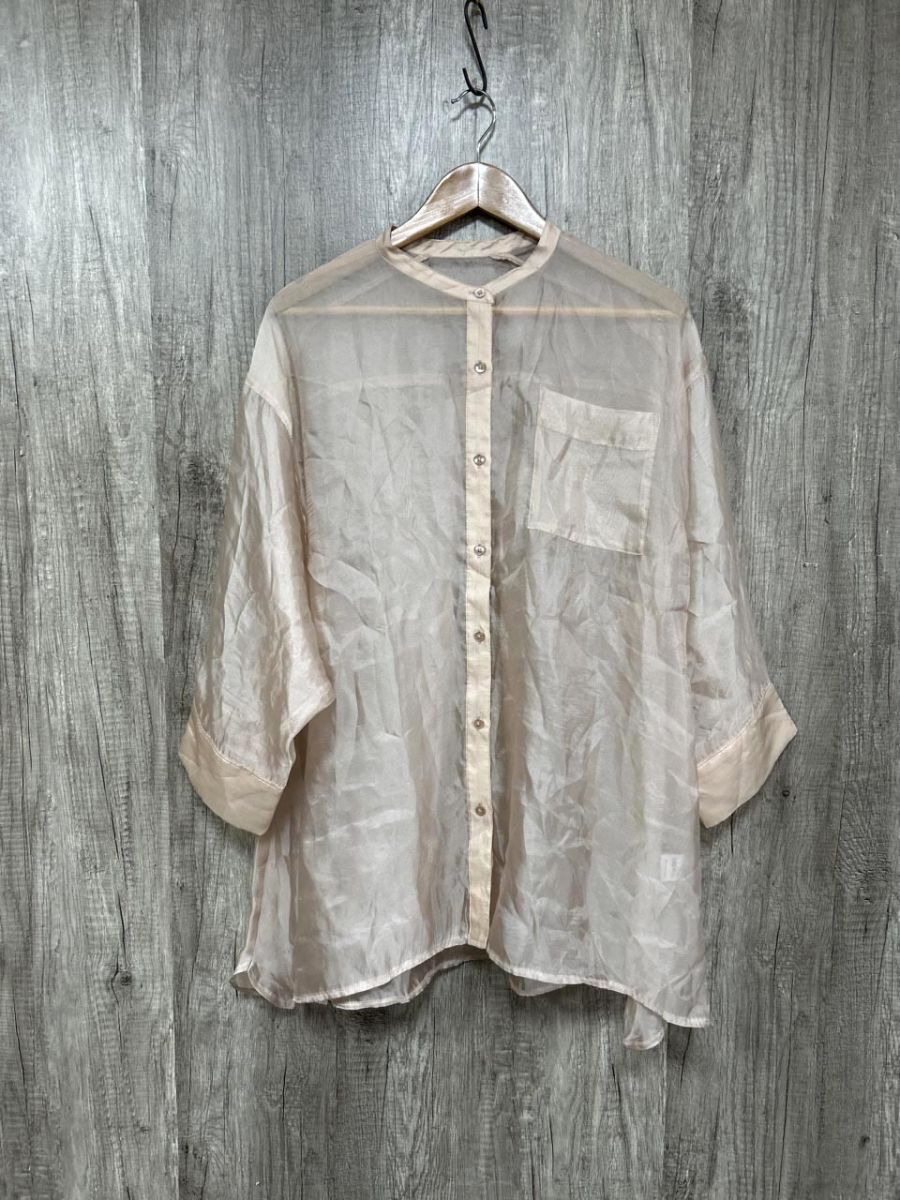 ネコポスOK Kastane カスタネ 長袖 シアー ノーカラー ブラウス シャツ sizeF/ピンクベージュ ■◆ レディース拍卖