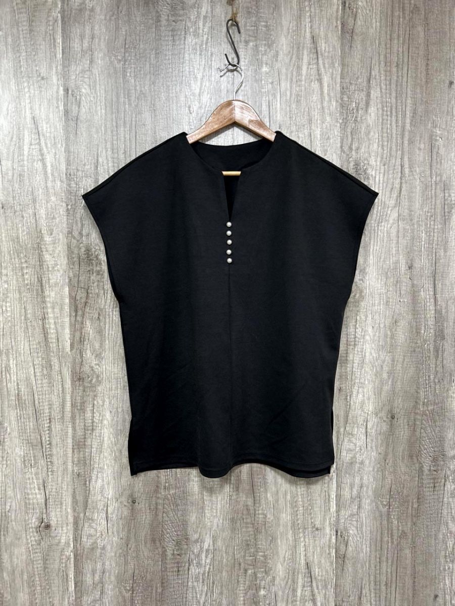ネコポスOK ap retro アプレトロ 半袖 パールボタン カットソー sizeF/黒 ■◆ レディース拍卖