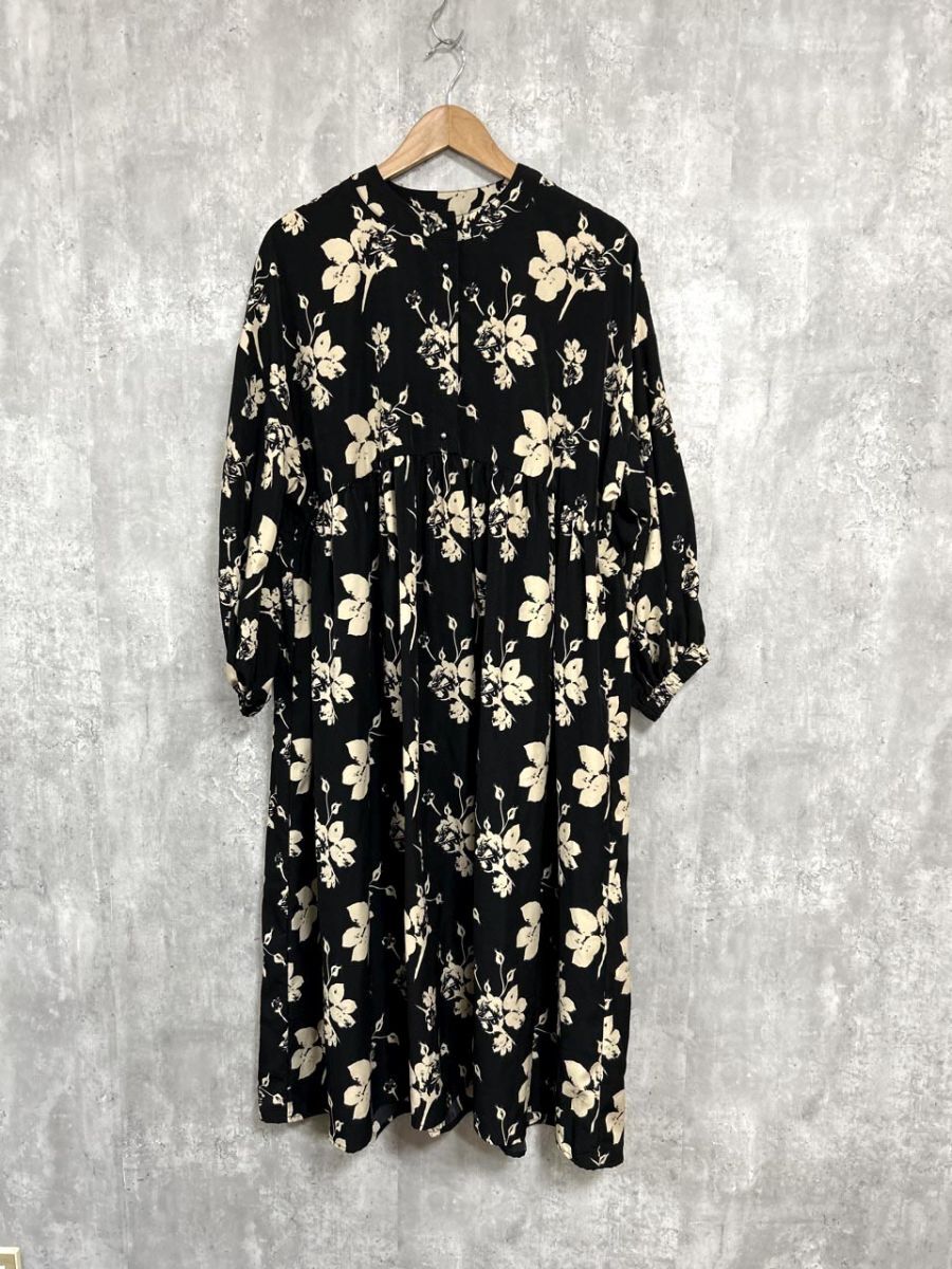 LAVEANGE ラビアンジェ 花柄 マットサテン フレア ロング ワンピース sizeM/黒 ■◆ レディース拍卖