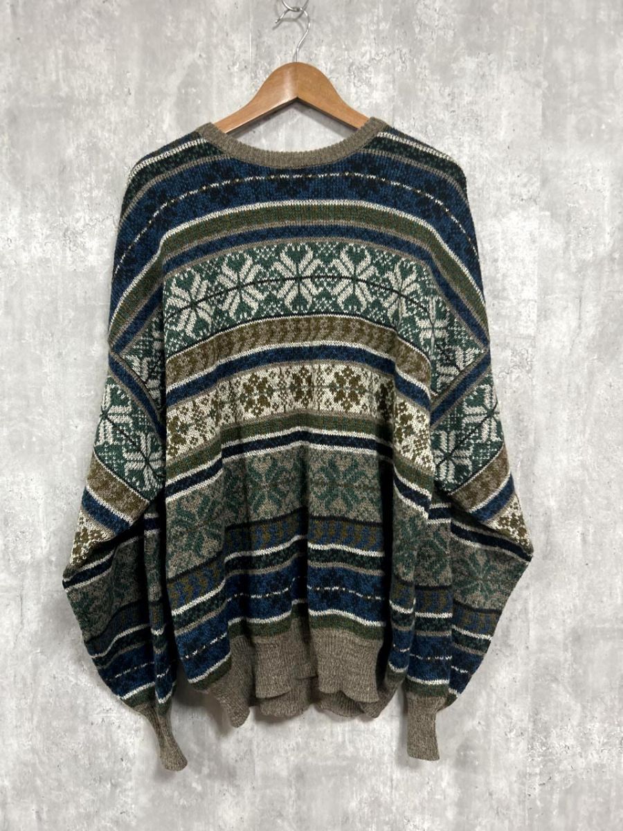 Brian Mac Neil 総柄 オーバーサイズ ワイド幅 ニット セーター マルチカラー ◆■ メンズ拍卖