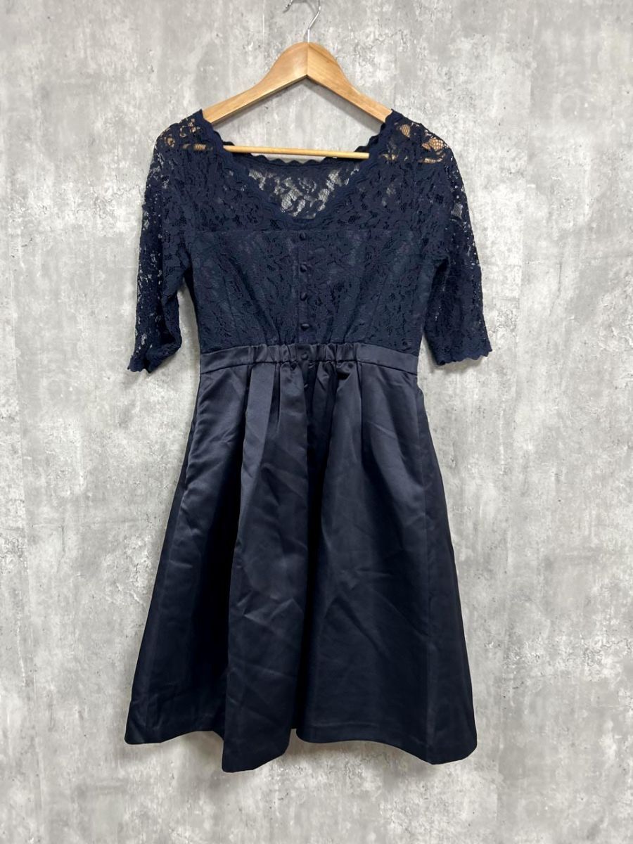 ネコポスOK GIRL ガール レーストップ ドレス Aライン ワンピース sizeM/紺 ■■ レディース拍卖