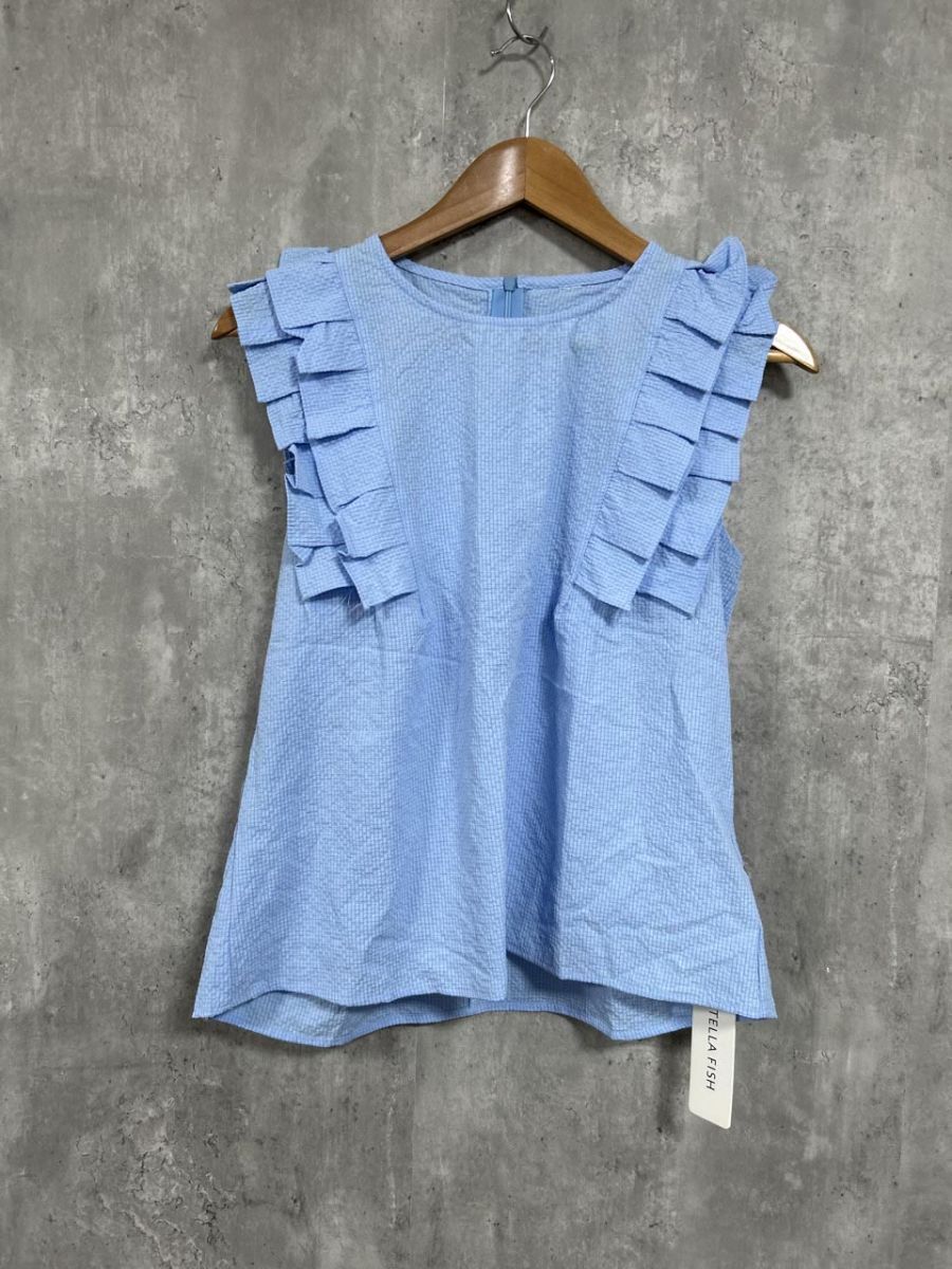 ネコポスOK 美品 STELLA FISH ノースリーブ ブラウス シャツ sizeF/ブルー ■◆ レディース拍卖