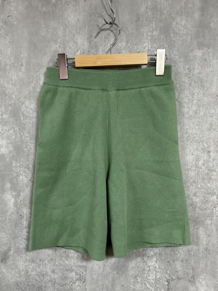 美品 MOUSSY マウジー リネン混 ニットパンツ ハーフ パンツ sizeF/緑 ◆■ レディース拍卖