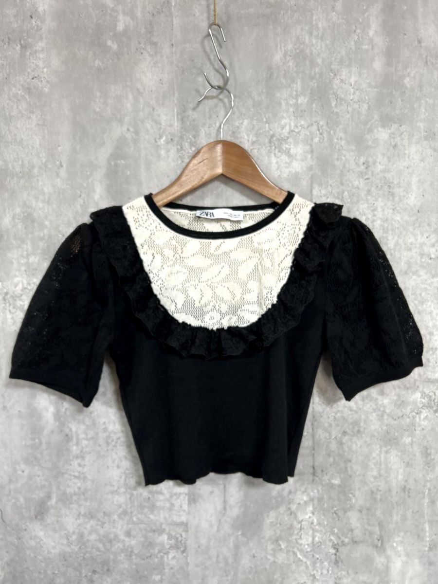 ネコポスOK ZARA ザラ レース メッシュ サマーニット ニット セーター size36/黒 ■◆ レディース拍卖