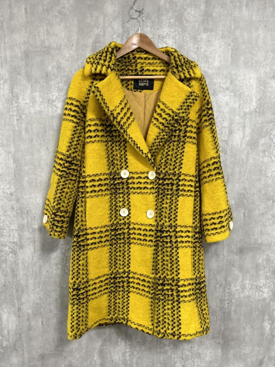 ELFSACK エルフサック 妖精的口味 チェックコート チェスター コート sizeS/黄 ◆■ レディース拍卖