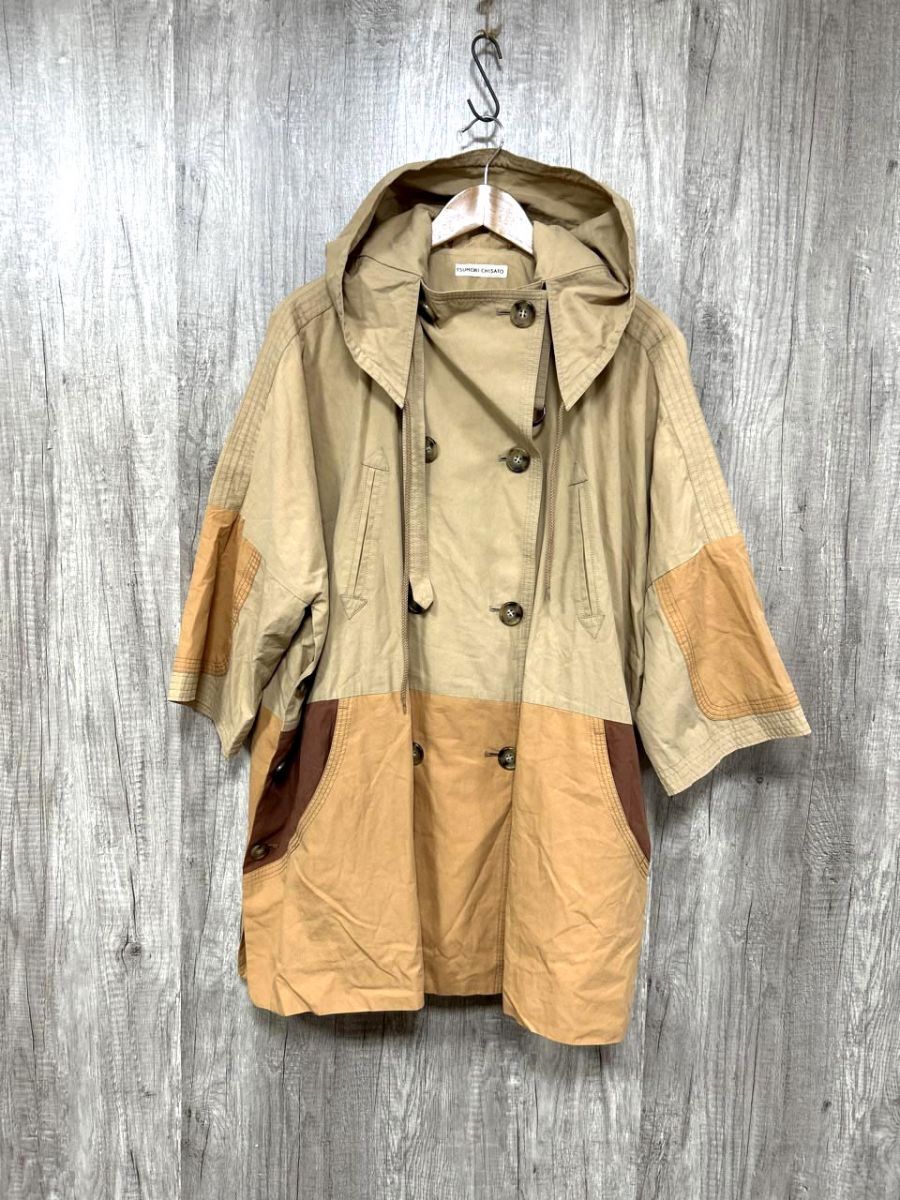 TSUMORI CHISATO ツモリチサト クラッキーコットン トレンチ コート size2/茶 ■◇ レディース拍卖