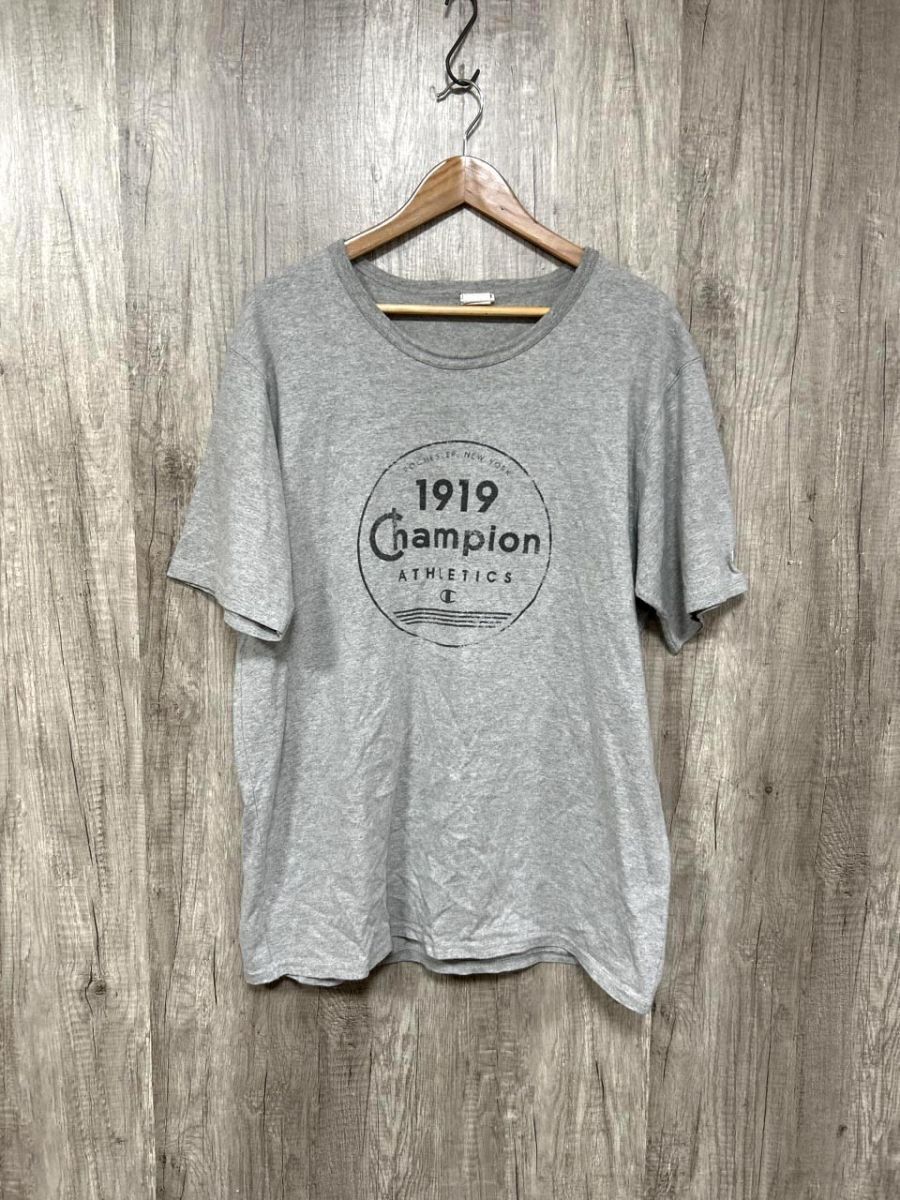 Champion チャンピオン 半袖 プリント Tシャツ sizeXL/グレー ■◆ メンズ拍卖